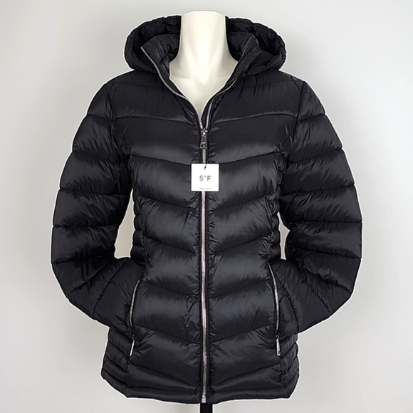 NWT DKNY Women's Black Puffer Hooded Jacket Water Resistant Packable Size L - Picture 4 of 16